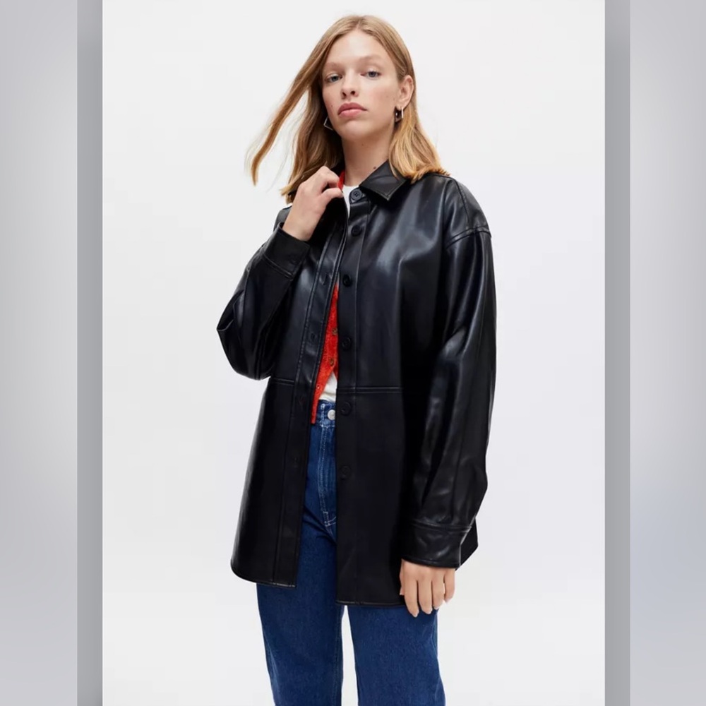 NIA Vegan Leather Shirt Jacket